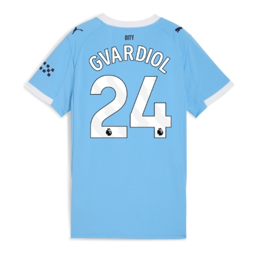 Billige Fotballdrakt Manchester City Josko Gvardiol #24 Replika Hjemmedrakt Dame 2025-26 Kortermet Billige Fotballdrakt Manchester City Josko Gvardiol #24 Replika Hjemmedrakt Dame 2025-26 Kortermet